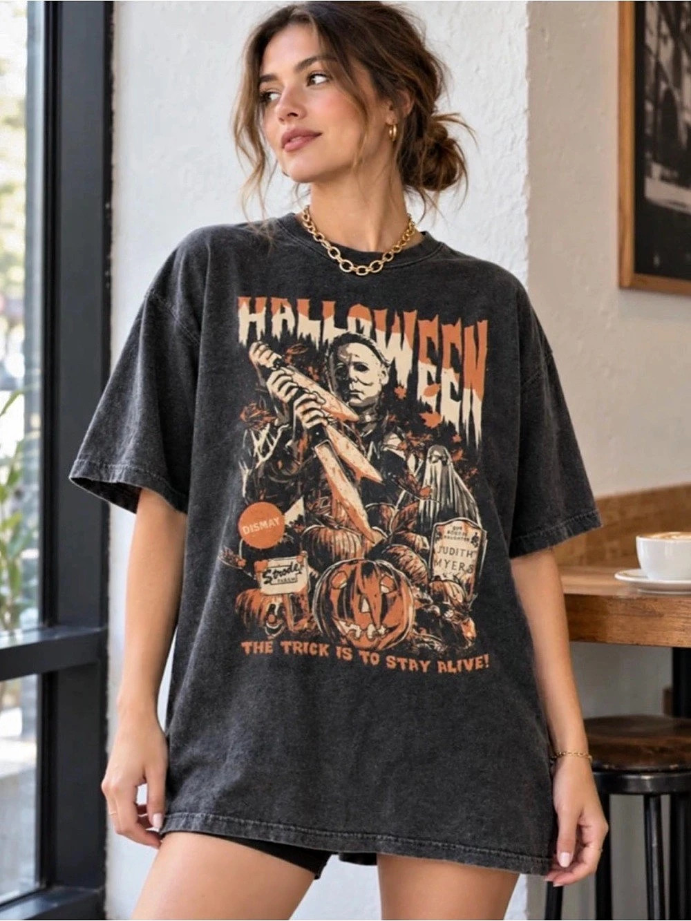 Comfort Colors Halloween Michael Myers Graphic Short Sleeve Tee (XL)